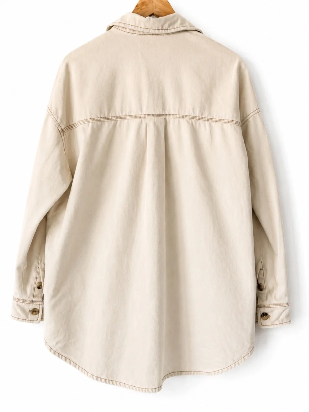 Oak + Fort Oversized Denim Shacket Jacket Cream Beige Utility XS - Picture 4 of 7